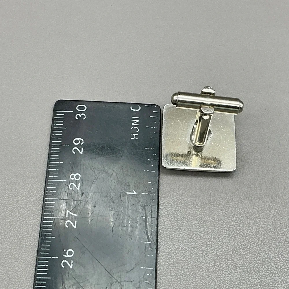 Vintage Silver Tone Cufflinks Tie Clip Set Rhinestone Mid Century Men's Formal